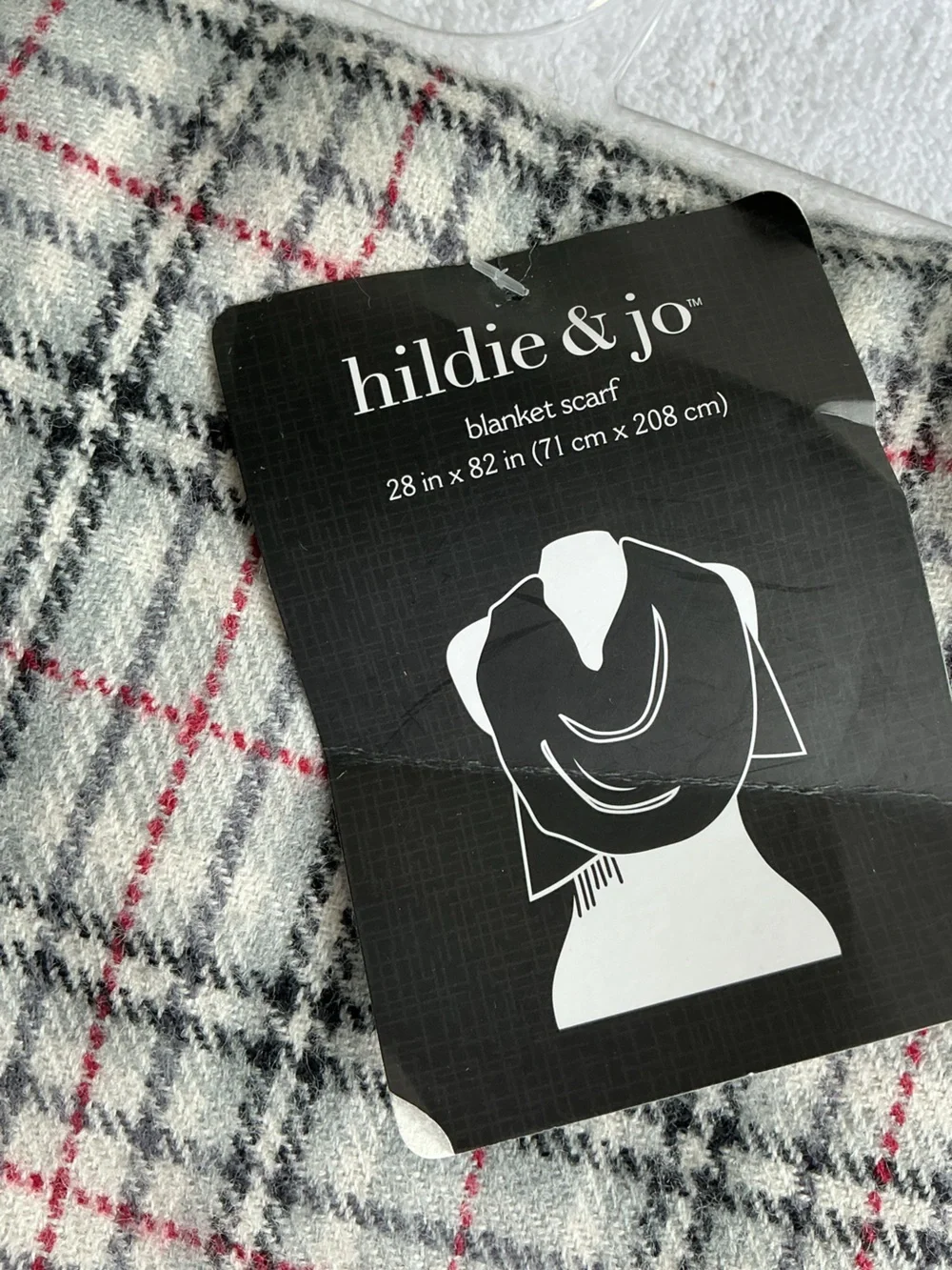 hildie & jo Plaid Fringe Scarf in Cream, Black & Red